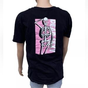 Chomp Black Graphic T-Shirt with Pink Skeleton Design